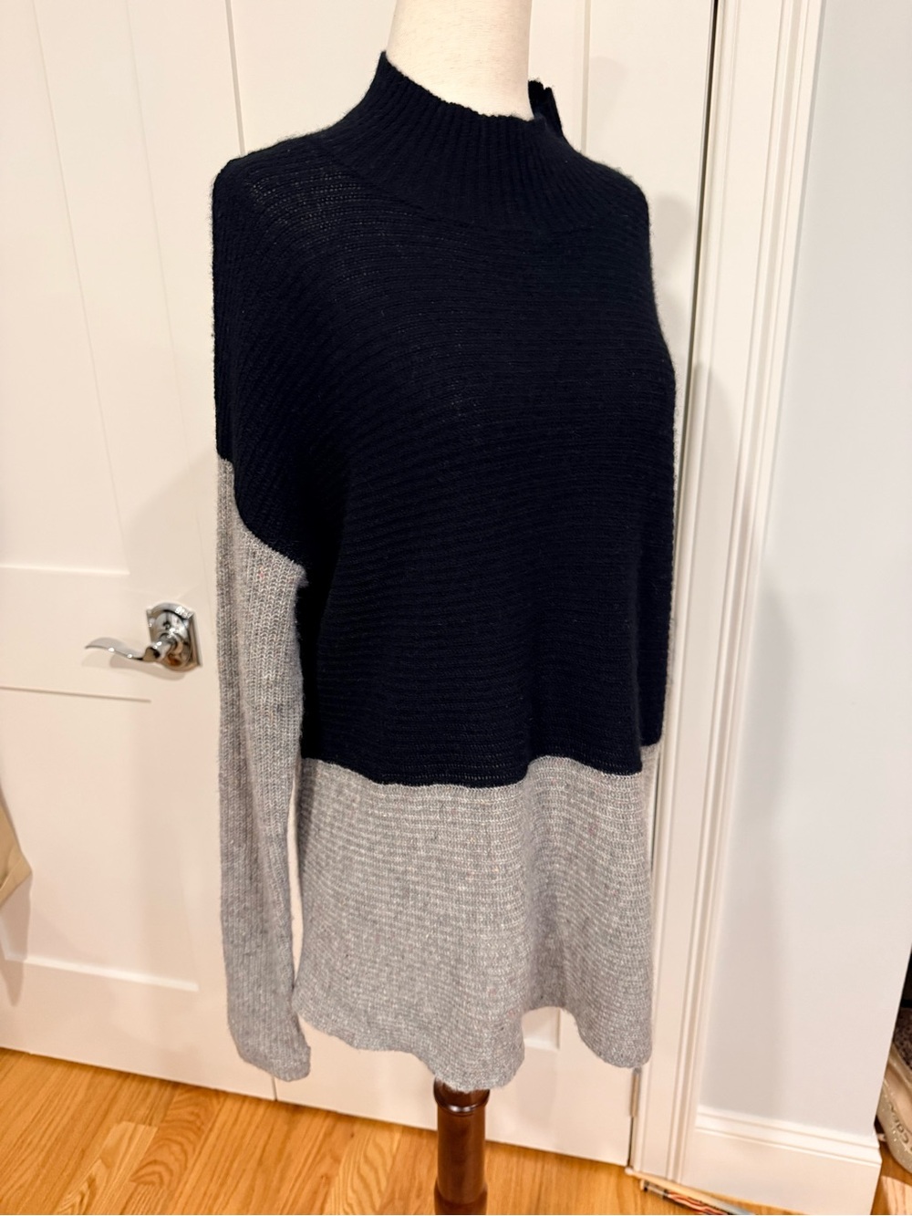 525 America Cashmere Black & Gray Colorblock Mock Neck Sweater - Picture 6 of 10